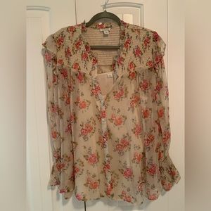 Sundance sheer floral blouse ruffled sleeves Med